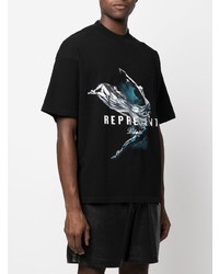 schwarzes bedrucktes T-Shirt mit einem Rundhalsausschnitt von Represent