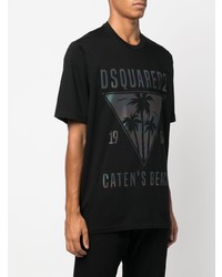 schwarzes bedrucktes T-Shirt mit einem Rundhalsausschnitt von DSQUARED2