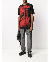 schwarzes bedrucktes T-Shirt mit einem Rundhalsausschnitt von 11 By Boris Bidjan Saberi