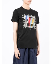 schwarzes bedrucktes T-Shirt mit einem Rundhalsausschnitt von PS Paul Smith