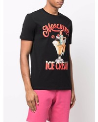 schwarzes bedrucktes T-Shirt mit einem Rundhalsausschnitt von Moschino