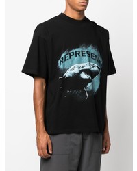 schwarzes bedrucktes T-Shirt mit einem Rundhalsausschnitt von Represent