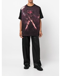 schwarzes bedrucktes T-Shirt mit einem Rundhalsausschnitt von Yohji Yamamoto