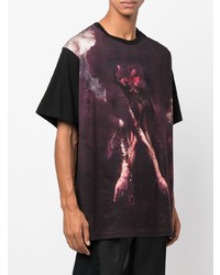 schwarzes bedrucktes T-Shirt mit einem Rundhalsausschnitt von Yohji Yamamoto