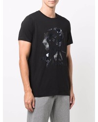 schwarzes bedrucktes T-Shirt mit einem Rundhalsausschnitt von Emporio Armani