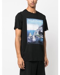 schwarzes bedrucktes T-Shirt mit einem Rundhalsausschnitt von Billionaire