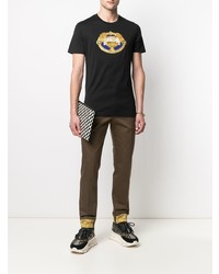 schwarzes bedrucktes T-Shirt mit einem Rundhalsausschnitt von Versace