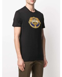 schwarzes bedrucktes T-Shirt mit einem Rundhalsausschnitt von Versace