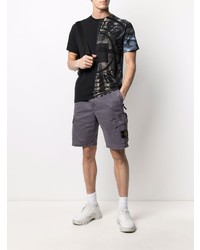 schwarzes bedrucktes T-Shirt mit einem Rundhalsausschnitt von Stone Island