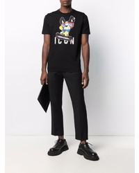 schwarzes bedrucktes T-Shirt mit einem Rundhalsausschnitt von DSQUARED2