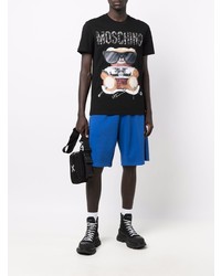 schwarzes bedrucktes T-Shirt mit einem Rundhalsausschnitt von Moschino