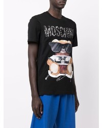 schwarzes bedrucktes T-Shirt mit einem Rundhalsausschnitt von Moschino