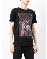 schwarzes bedrucktes T-Shirt mit einem Rundhalsausschnitt von Emporio Armani