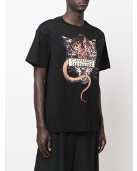 schwarzes bedrucktes T-Shirt mit einem Rundhalsausschnitt von Roberto Cavalli