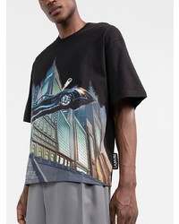 schwarzes bedrucktes T-Shirt mit einem Rundhalsausschnitt von Lanvin