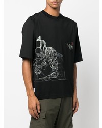 schwarzes bedrucktes T-Shirt mit einem Rundhalsausschnitt von Stone Island Shadow Project