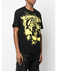 schwarzes bedrucktes T-Shirt mit einem Rundhalsausschnitt von Just Cavalli