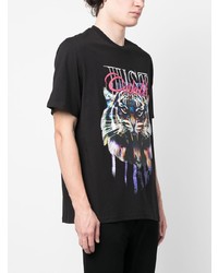 schwarzes bedrucktes T-Shirt mit einem Rundhalsausschnitt von Just Cavalli