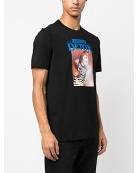 schwarzes bedrucktes T-Shirt mit einem Rundhalsausschnitt von Diesel