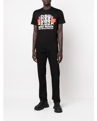 schwarzes bedrucktes T-Shirt mit einem Rundhalsausschnitt von DSQUARED2