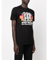 schwarzes bedrucktes T-Shirt mit einem Rundhalsausschnitt von DSQUARED2