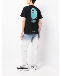 schwarzes bedrucktes T-Shirt mit einem Rundhalsausschnitt von A Bathing Ape