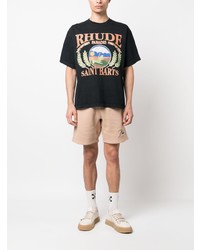 schwarzes bedrucktes T-Shirt mit einem Rundhalsausschnitt von Rhude