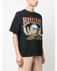 schwarzes bedrucktes T-Shirt mit einem Rundhalsausschnitt von Rhude