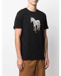 schwarzes bedrucktes T-Shirt mit einem Rundhalsausschnitt von PS Paul Smith