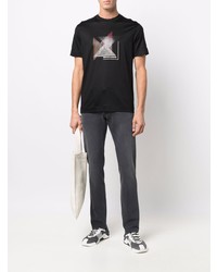 schwarzes bedrucktes T-Shirt mit einem Rundhalsausschnitt von Emporio Armani