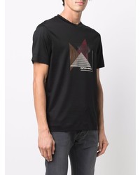 schwarzes bedrucktes T-Shirt mit einem Rundhalsausschnitt von Emporio Armani