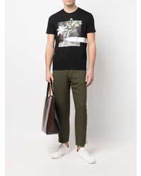 schwarzes bedrucktes T-Shirt mit einem Rundhalsausschnitt von Etro