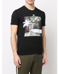 schwarzes bedrucktes T-Shirt mit einem Rundhalsausschnitt von Etro