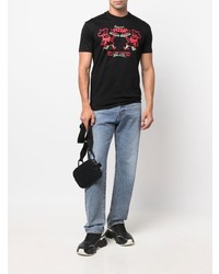 schwarzes bedrucktes T-Shirt mit einem Rundhalsausschnitt von DSQUARED2