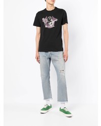 schwarzes bedrucktes T-Shirt mit einem Rundhalsausschnitt von True Religion