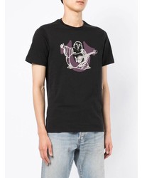 schwarzes bedrucktes T-Shirt mit einem Rundhalsausschnitt von True Religion