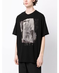 schwarzes bedrucktes T-Shirt mit einem Rundhalsausschnitt von Yohji Yamamoto