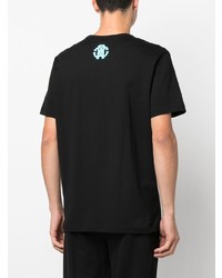 schwarzes bedrucktes T-Shirt mit einem Rundhalsausschnitt von Roberto Cavalli