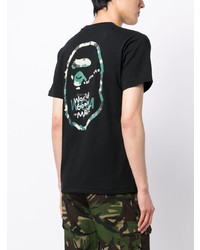 schwarzes bedrucktes T-Shirt mit einem Rundhalsausschnitt von A Bathing Ape