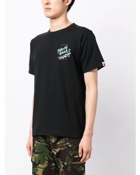 schwarzes bedrucktes T-Shirt mit einem Rundhalsausschnitt von A Bathing Ape