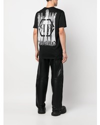 schwarzes bedrucktes T-Shirt mit einem Rundhalsausschnitt von Philipp Plein