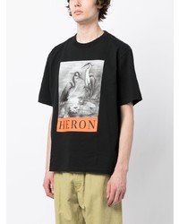 schwarzes bedrucktes T-Shirt mit einem Rundhalsausschnitt von Heron Preston