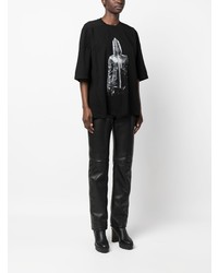 schwarzes bedrucktes T-Shirt mit einem Rundhalsausschnitt von Rick Owens DRKSHDW