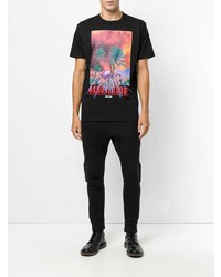 schwarzes bedrucktes T-Shirt mit einem Rundhalsausschnitt von Marcelo Burlon County of Milan