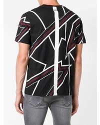 schwarzes bedrucktes T-Shirt mit einem Rundhalsausschnitt von Les Hommes Urban