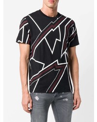 schwarzes bedrucktes T-Shirt mit einem Rundhalsausschnitt von Les Hommes Urban