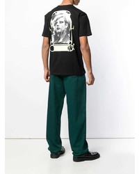 schwarzes bedrucktes T-Shirt mit einem Rundhalsausschnitt von Raf Simons