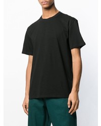 schwarzes bedrucktes T-Shirt mit einem Rundhalsausschnitt von Raf Simons