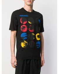 schwarzes bedrucktes T-Shirt mit einem Rundhalsausschnitt von DSQUARED2