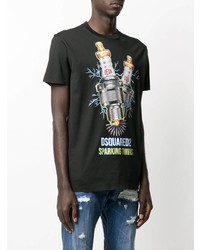 schwarzes bedrucktes T-Shirt mit einem Rundhalsausschnitt von DSQUARED2